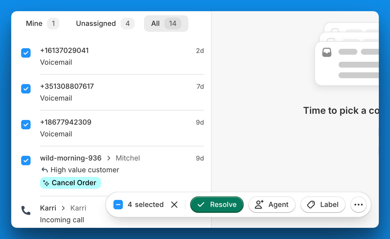 Bulk select toolbar on the conversation list
